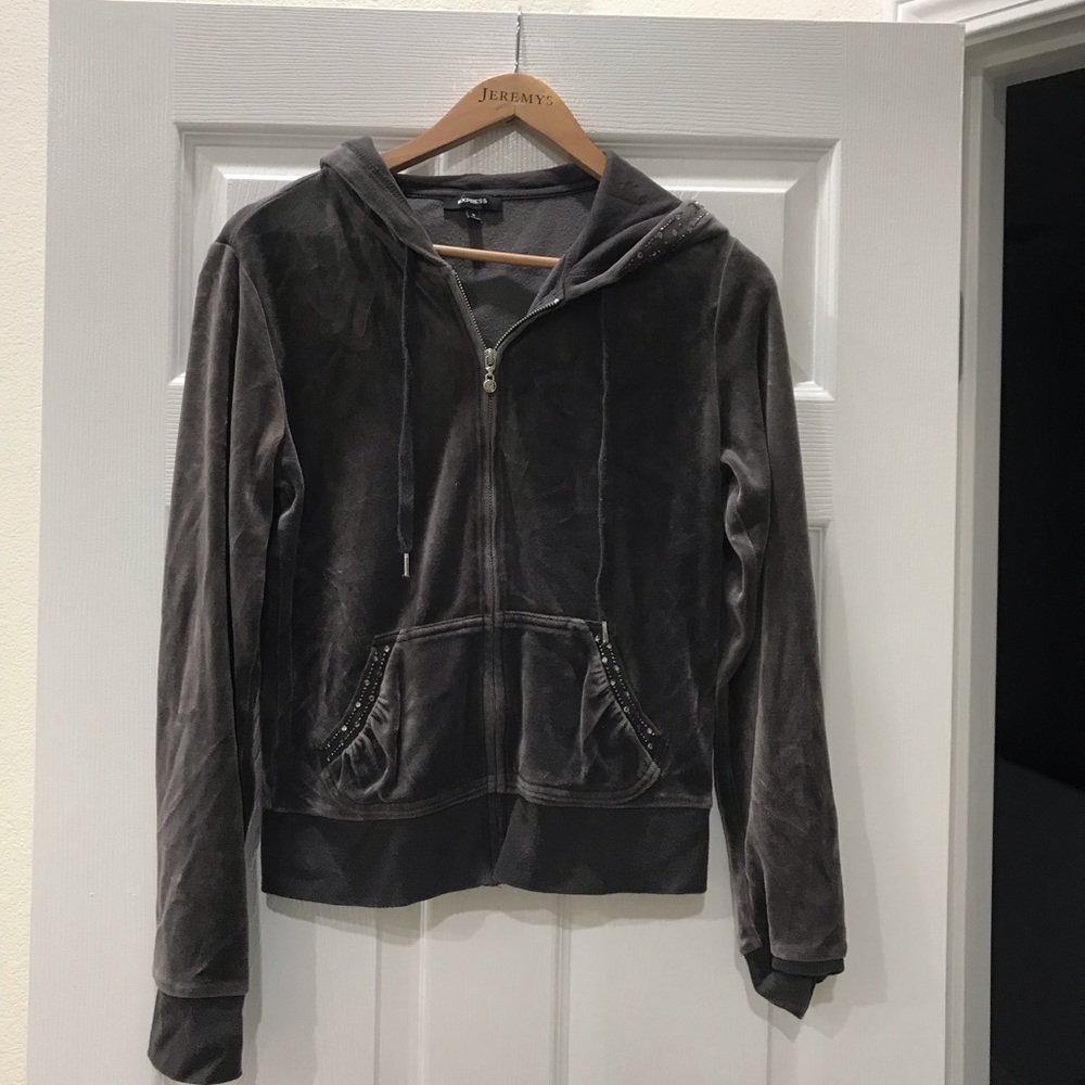 Velour hoodie with jewel trim